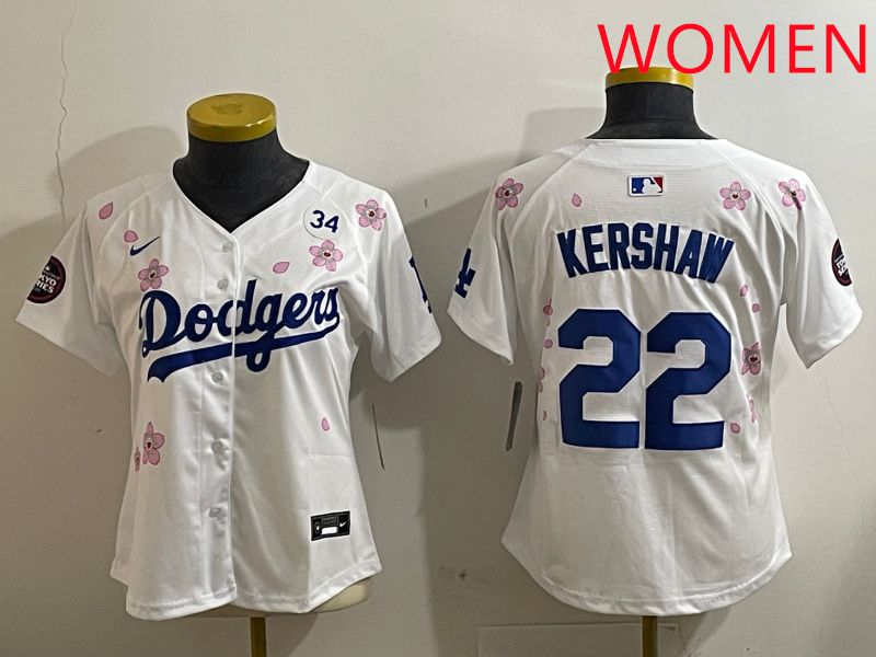 Women Los Angeles Dodgers #22 Kershaw White Sakura Edition 2025 Nike MLB Jersey style 7